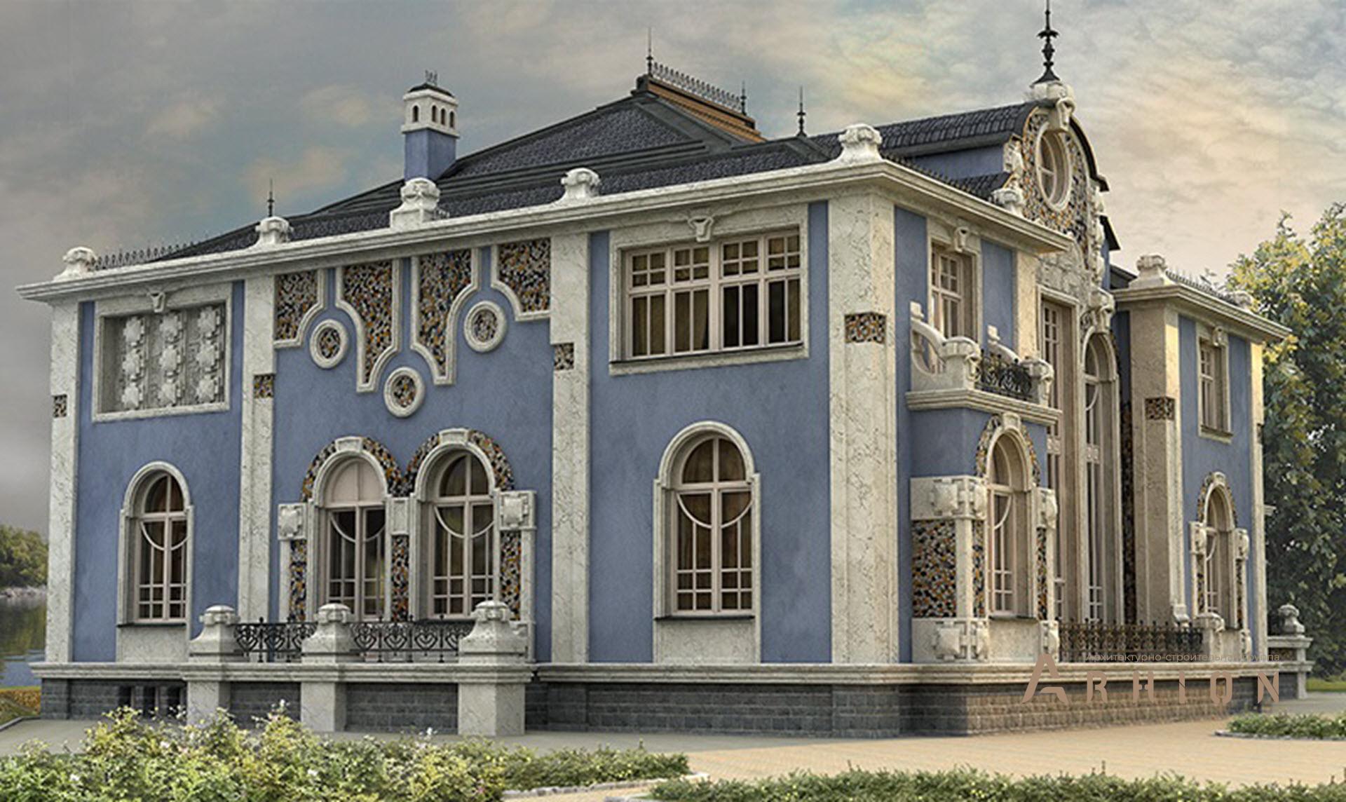 7. Проект двухэтажного дома в классическом стиле с многоскатной кровлей, SOV-11, площадью - 1119 кв c цокольным этажом, терассой, балконом